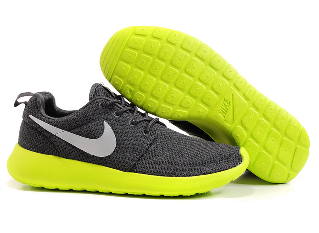 Nike Roshe Running Chaussures Hommes Gris Fonce Jaune